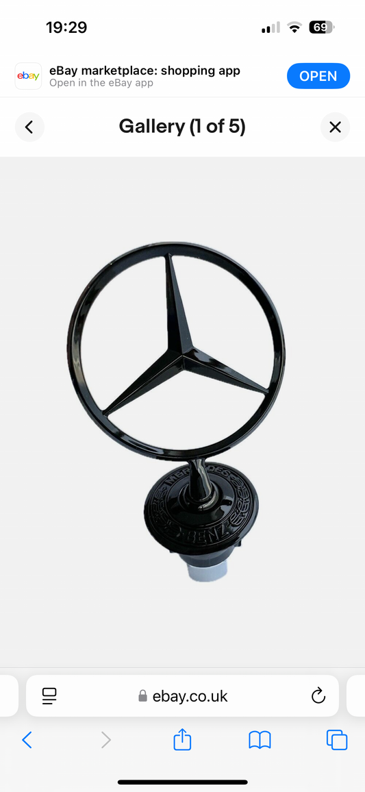 FITS Mercedes Bonnet Raised Star Emblem Badge Matt Black C E S CLK Class 44mm